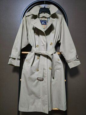 Vintage Burberry Beige Double-Breasted Trench Coat with Belt
